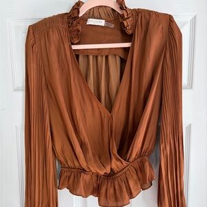 Ramy Brook Rust V-Neck Ruffle Blouse - XS